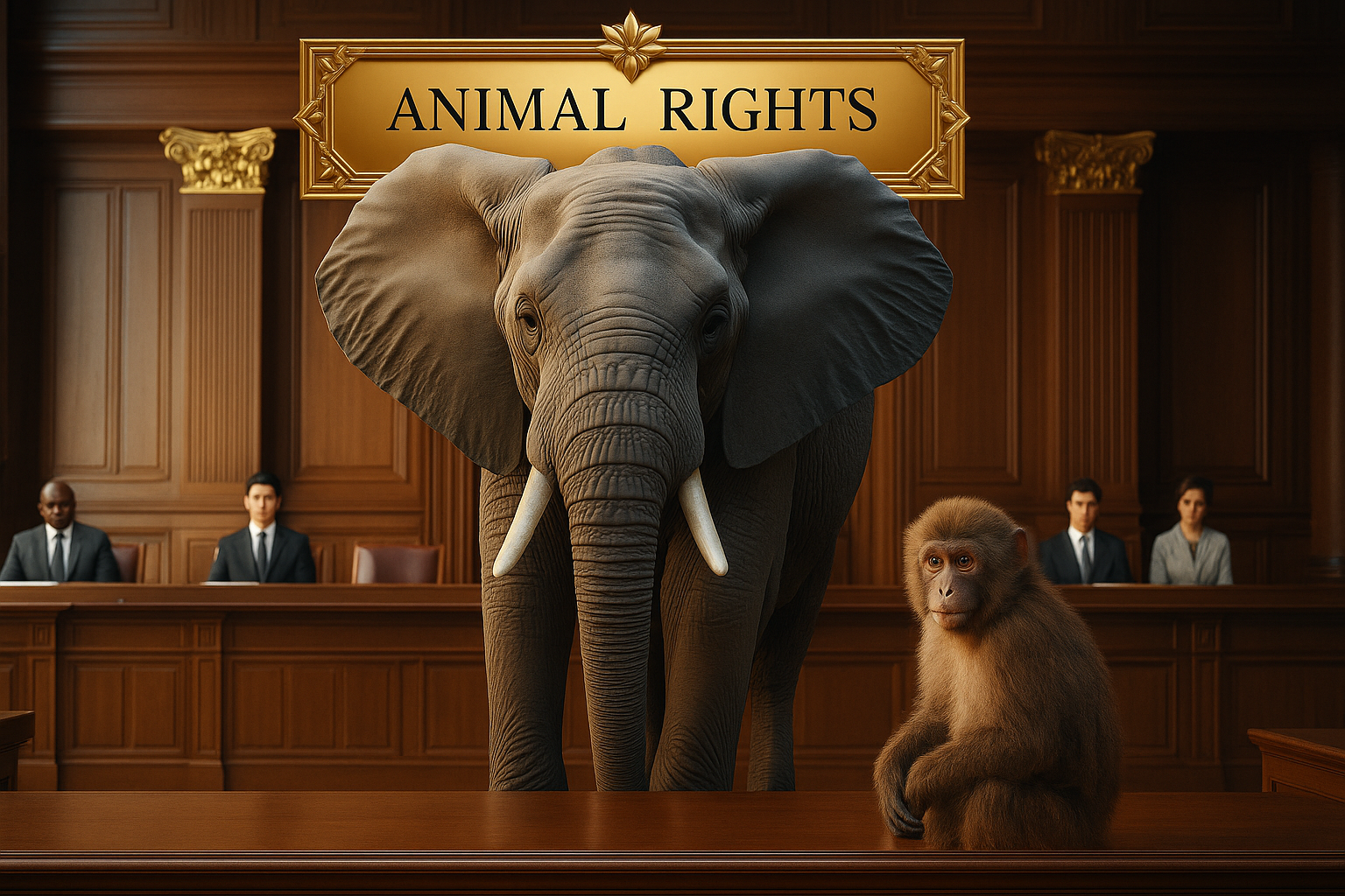 Elephant & Monkey in Courtroom-Animal rights